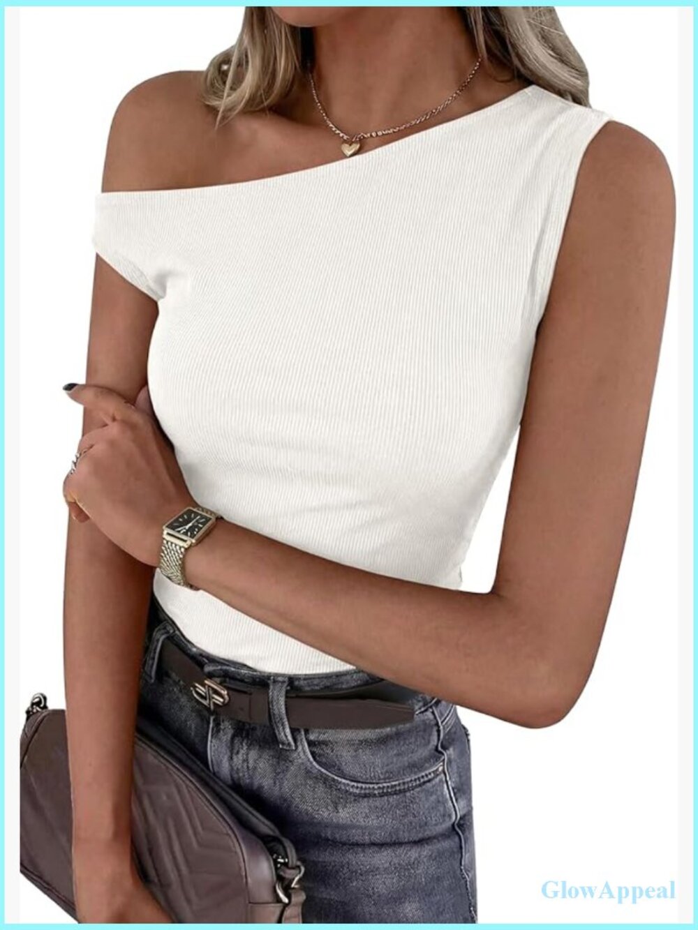 One Shoulder Ribbed Crop Top Stretchy Slim Fit Asymmetrical Tank
